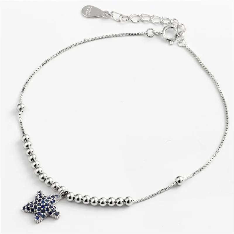 blue starfish bracelet 100% 925 Sterling Silver Jewelry fashion hypoallergenic bracelets for girl gift