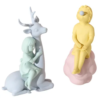 

Animal Girl Statue Cute Pig Deer Cloud Figure Art Sculpture Ceramic Craftwork Nordic Home Decorations Creative Gift R950