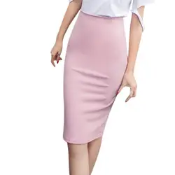 Летние пикантные женские шифон юбки карандаши миди Высокая талия стрейч тонкий повседневное розовый черный Офисная Рабочая одежда Co1