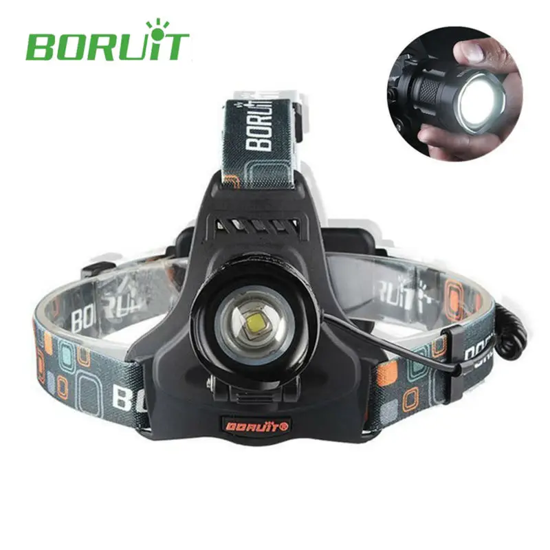 

High Power Boruit rj-2157 2000LM Led Headlamp Flashlight forehead Torch XML L2 5 Modes Zoomable with Charger for Fishing Camping