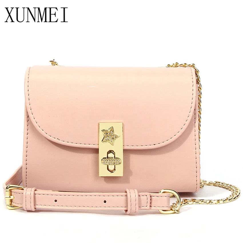 

XUNMEI Brand Mini Shoulder Bag for Women Messenger Bags Ladies Cute Star Leather Handbag with Gold Chain Female Crossbody Bags