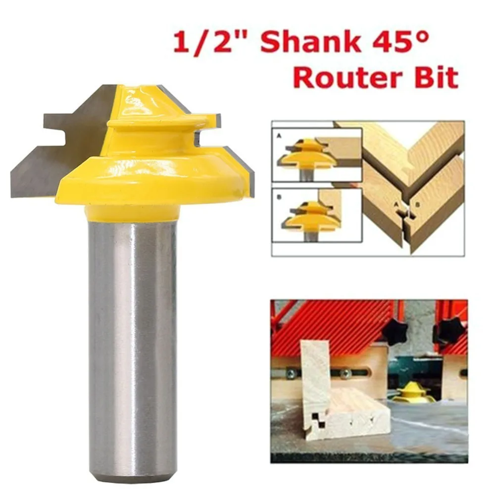 

1/2" Shank Wood Cutter Router Bit 45 Degree Lock Miter Milling Cutter Width 1-3/8" Wood work Tenon Tool For Woodworking Tool