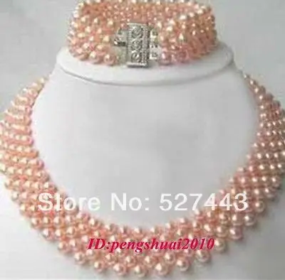 

Wholesale Luxury Pink Pearl Beads Cluster Women Prom Necklace Choker Bracelet Jewelry Set (A0516) -Bride jewelry free shipping