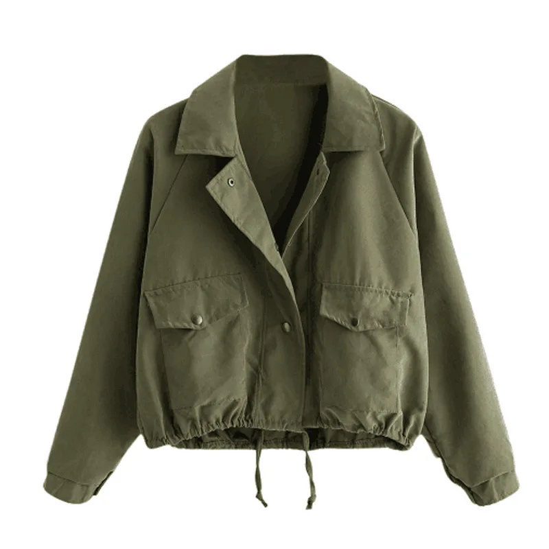 Women Casual Short Jacket Solid Button Up Collar Spring Outwear Jacket Single Breasted Loose Cool Baseball Jackets Femme Vestes