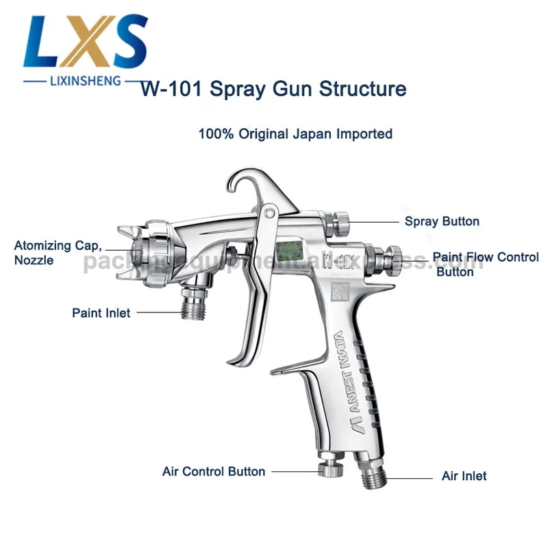 Япония Ивата пистолет W-101-S Нержавеющая сталь 1,0, 1,3, 1,5, 1,8 мм мебели тачки Краски ing Краски Опрыскиватель пневматический распылитель пистолет