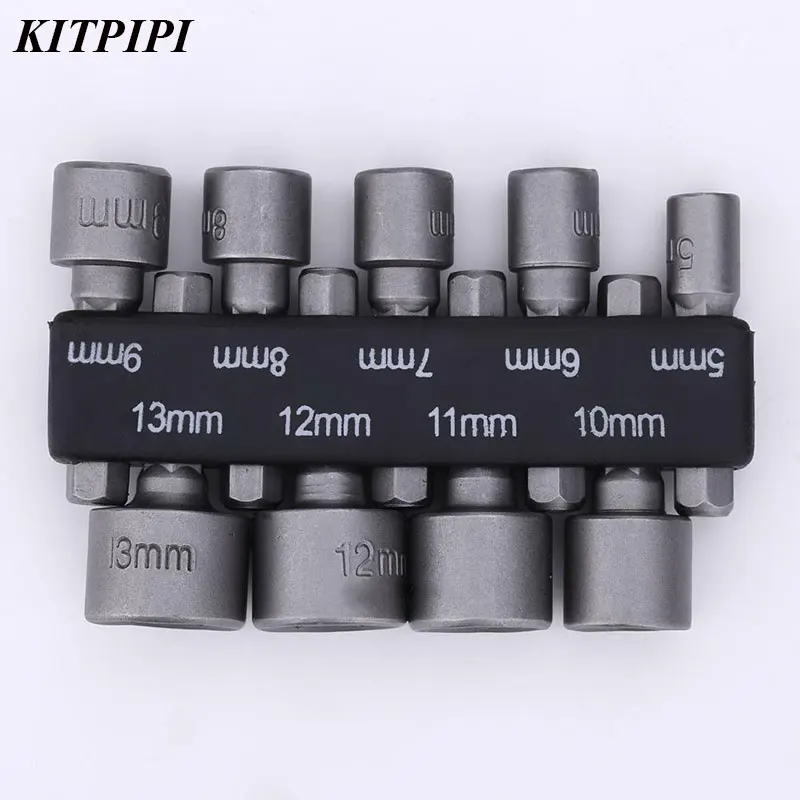 

KITPIPI 9pcs 1/4" Hex Shank Power Nut Driver Drill Bit 5-13mm Metric Socket Wrench Screw Magnetic Nut Driver Set Socket Adapter