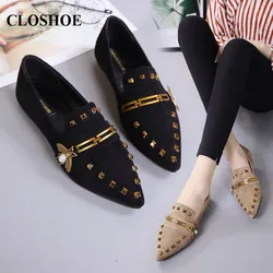 Closhoe Primavera Nuevo Fondo Plano Solo Zapatos Remache Puntiagudo Zapatos de Trabajo Pequeña Abeja Zapatos de Mujer Casuales Zapatos de Cucharón a Juego de Moda Closhoe Primavera Nuevo Fondo Plano Solo Zapatos Remache Puntiagudo Zapatos de Trabajo Pequeña Abeja Zapatos de Mujer Casuales Zapatos de Cucharón a Juego de Moda