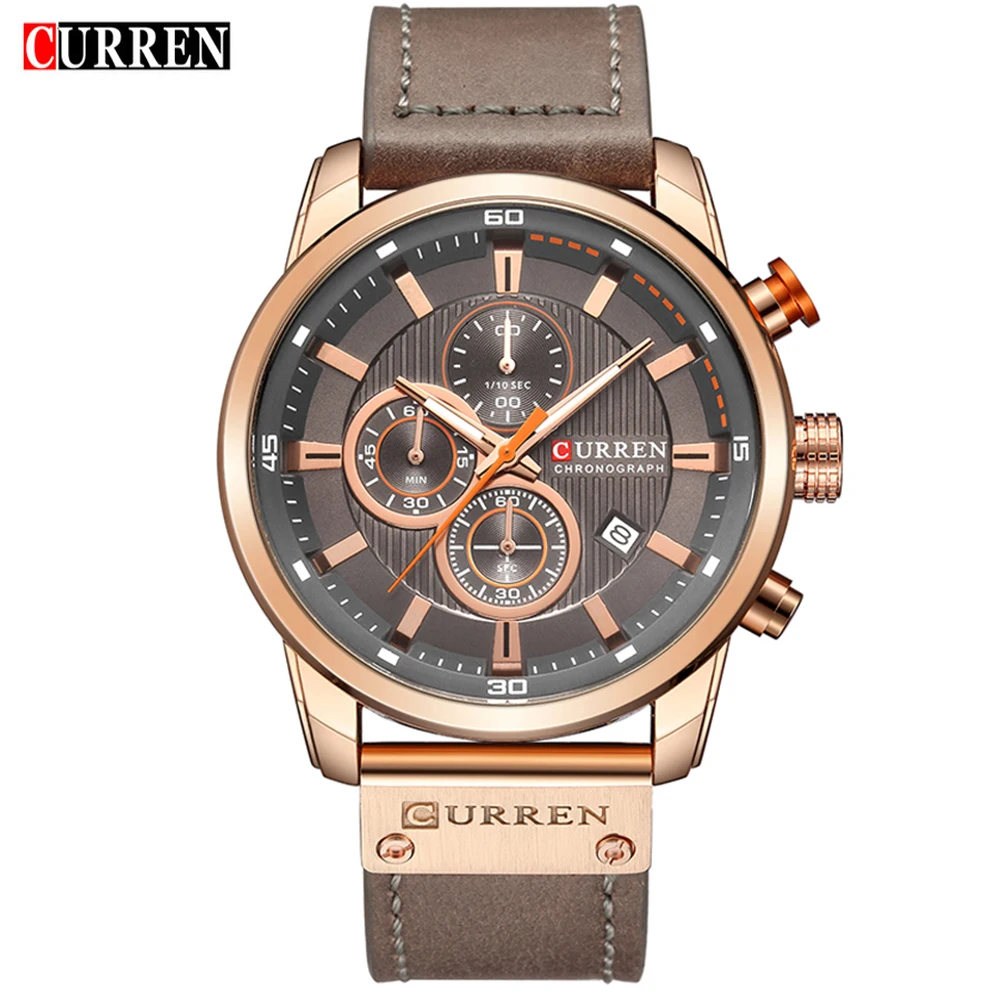 Mens Watches Top Brand Luxury Fashion Casual Waterproof Chronograph Date Genuine Leather Sport Mili