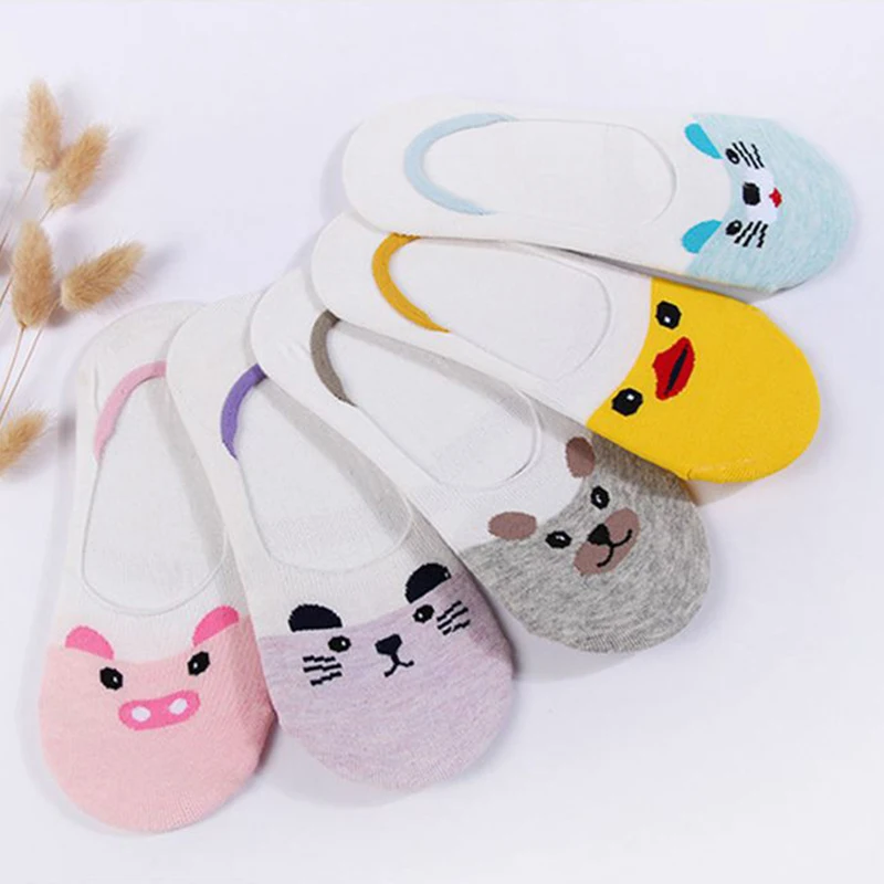 

5 Pairs Summer Women Cute Cartoon Animal Pattern Ankle Socks Female Fashion Invisible Low Socks Ladies Boat Socks Meias E0016-2