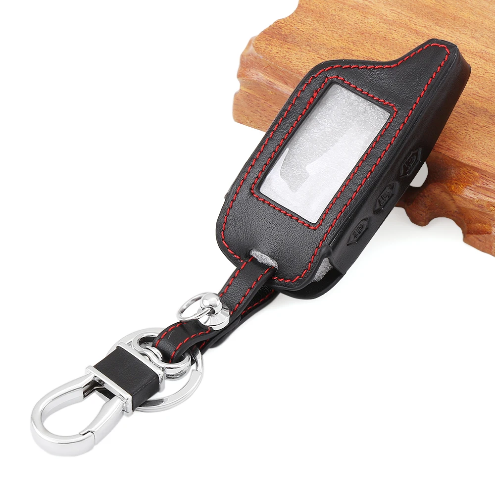 

Car Accessories,Black Leather Car-Styling Key Cover Case For Starline B9 B6 A91 A61 Twage Two Way Car Alarm System keychain