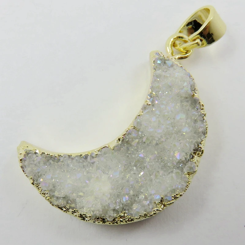 Золотой гальванический кулон HanKun AB цвет Луны кварц друг друга|druzy pendant|druzy quartz