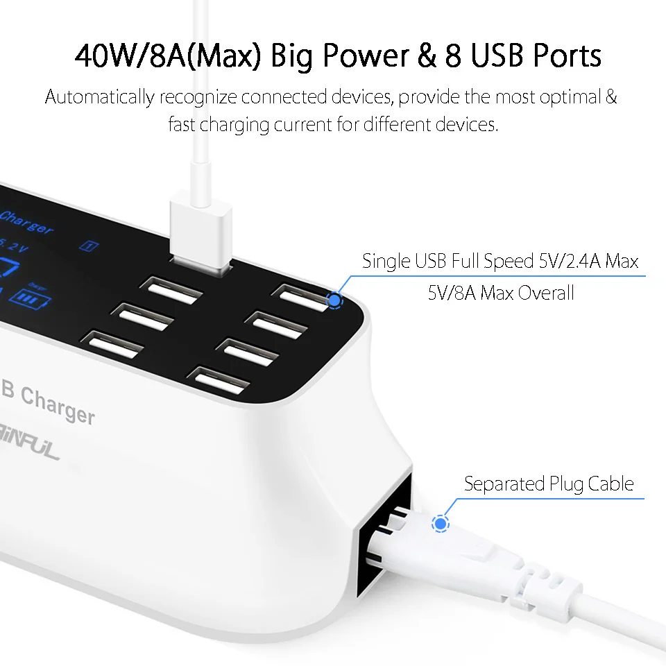 Настенное зарядное устройство с 8 USB портами для Samsung Iphone Xiaomi|Зарядные устройства|
