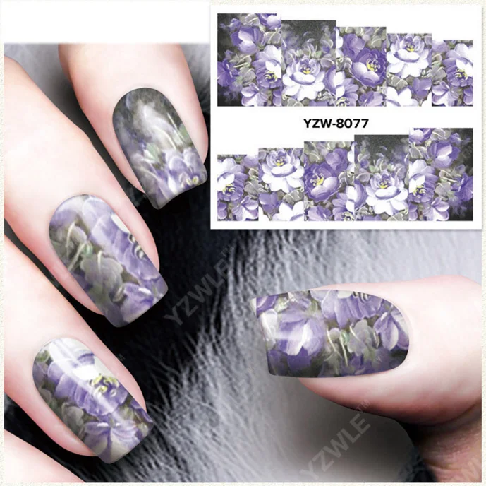 1 лист переводная наклейка для ногтей фиолетовая Азалия 3D печать маникюрные Советы DIY украшения из фольги 1405 - Цвет: YZW8077