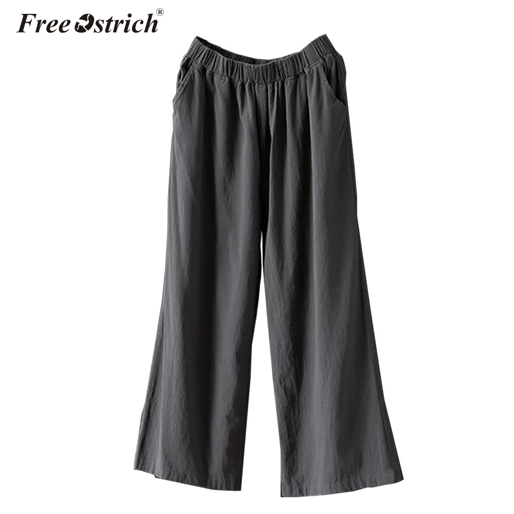 

Free Ostrich Women New Summer Wide Leg Pants Casual Loose High Elastic Waist Pants Loose Solid Elasticated Trousers