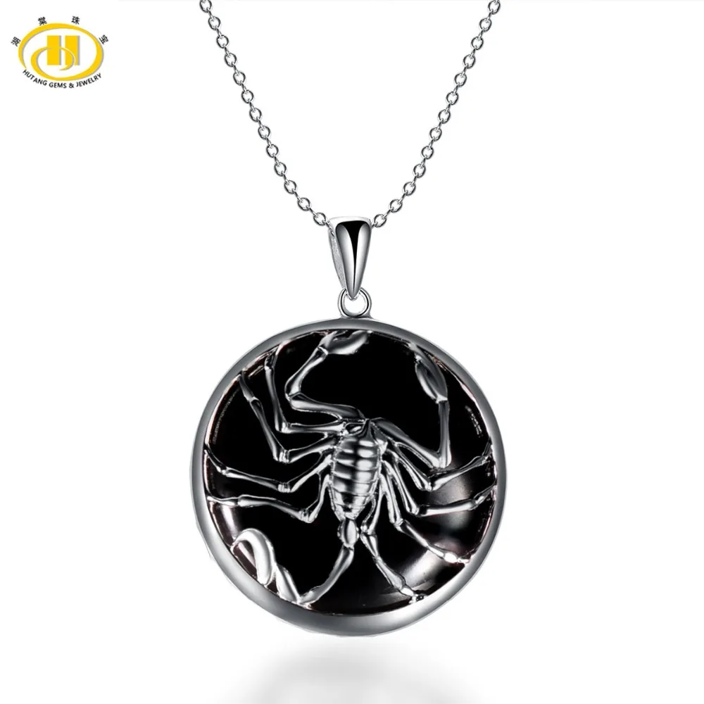 

Hutang Scorpio Zodiac Pendant Natural Black Jade Solid 925 Sterling Silver Necklace Women's Men's Fine Jewelry Birthday Gift