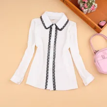 Детская рубашка блузка с длинными рукавами для девочек г. осенние кружевные Детские рубашки в полоску из шифона Детская одежда Одежда для девочек blusas От 1 до 16 лет