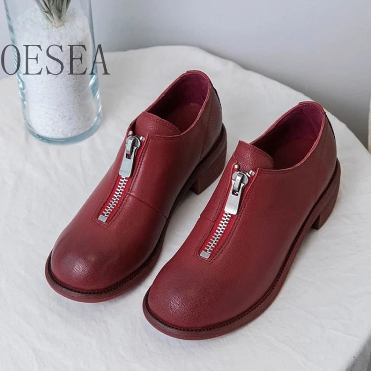 

New shoes 2019 spring Europe and the United States retro style single shoes platform shoes flat shoes Lok Fu shoes solid color