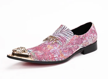 

2017 New Italian Fashion Gold Metal Toe Wedding and Party Shoes Men Bling Bling Casual Flats Brand Designer Pointed Toe Oxfords