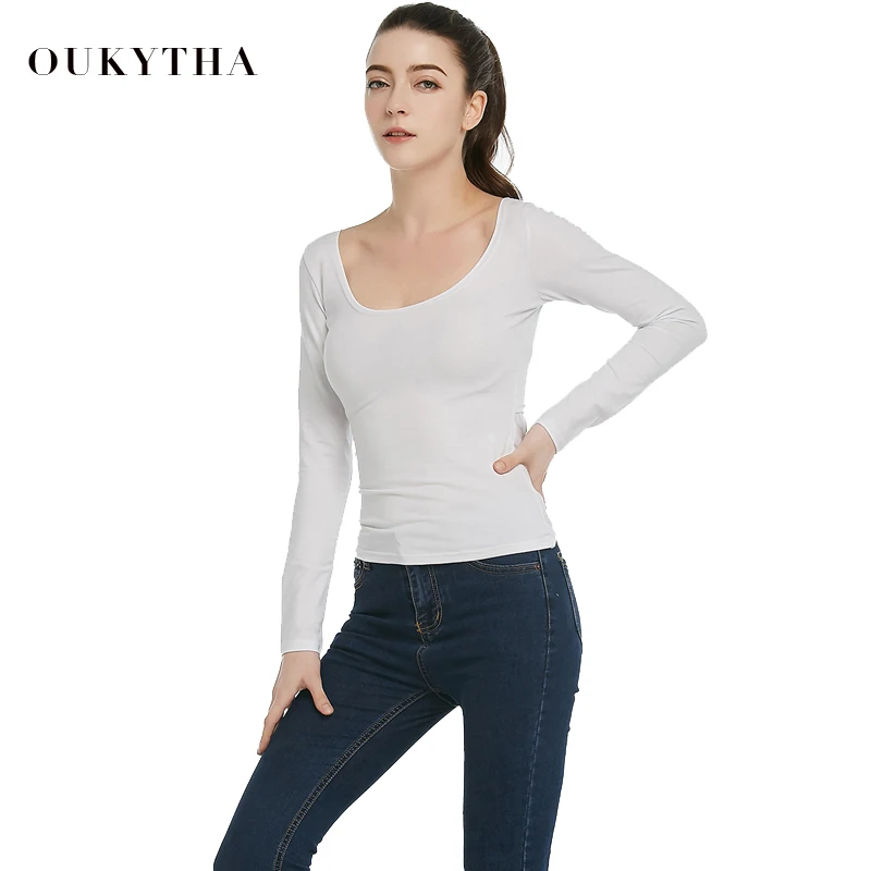 Oukytha 2018 модная сексуальная черная футболка с круглым вырезом Женская открытой