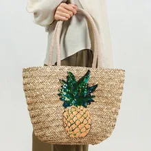 Женские сумки женские повседневные сумки соломенные сумки новые летние пляжные плетеная Сумка из ротанга сумочка ананас богемные сумки большой емкости