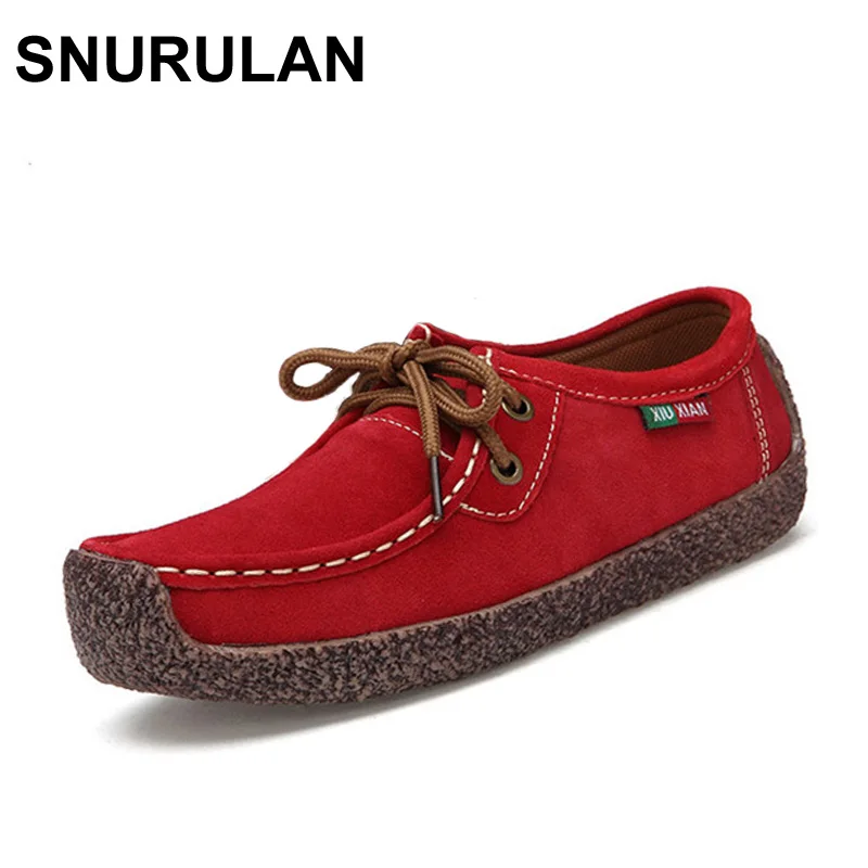 SNURULAN новые осенние зимние женские туфли из коровьей замши на плоской подошве