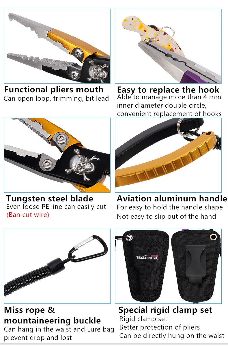 Alicates de Pesca Ferramenta de Pesca Alicate de Pesca Tsurinoya Aviação Alumínio-liga Multifunction Pesca Alicate Pince 17.5 cm 95g 4 Pesca Multifunction Pesca Alicate Pince