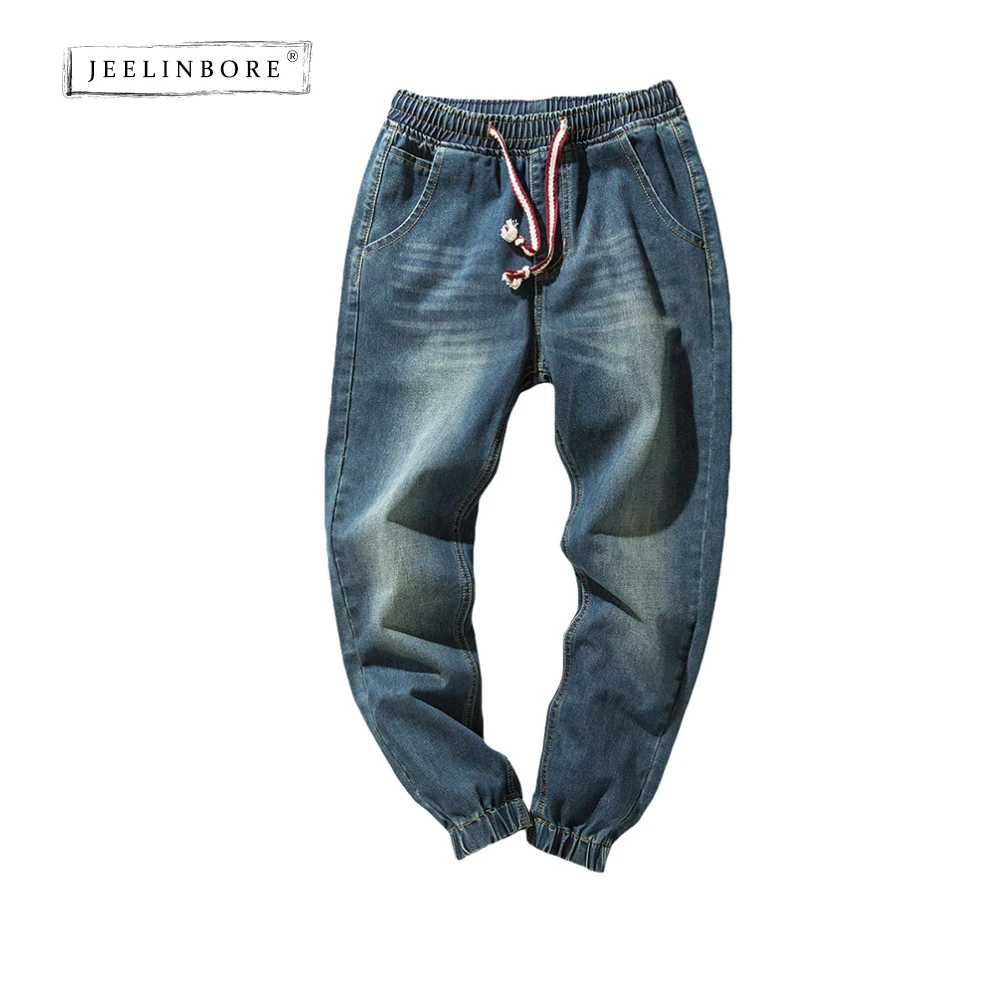 JEELINBORE 2018 Mens Denim Jeans Men Drawstring Slim Fit