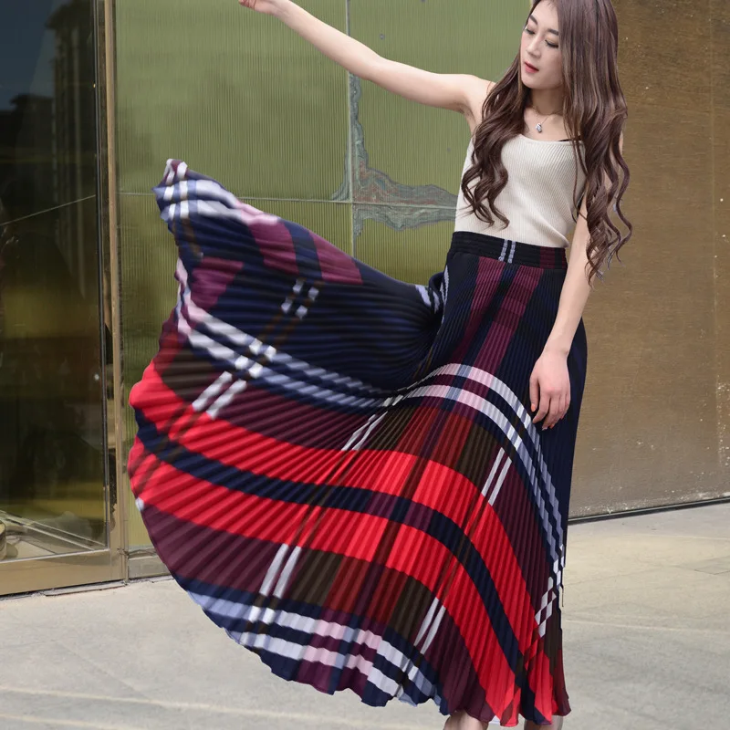 2017 Wanita Fesyen Baru Panjang Pleated Skirt Untuk Kasual Musim Panas Tinggi Pinggang Boho Maxi Vintage Ladies buku lali Panjang Wanita Womens
