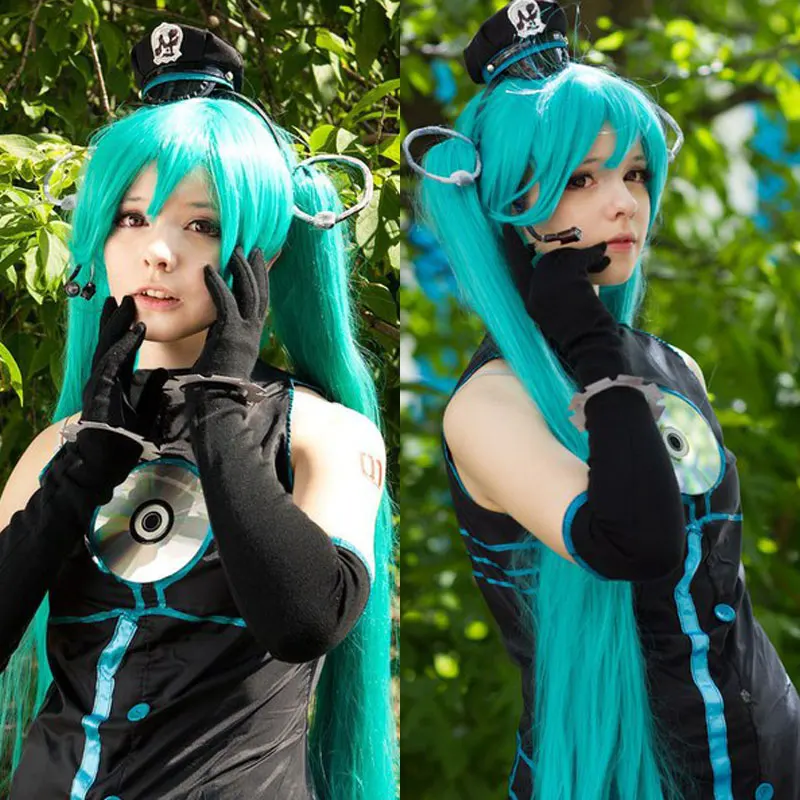 

120 cm Harajuku Hatsune Miku Wig Anime Cosplay Long Straight Clip on 2 Ponytails Synthetic Hair Light Blue Wigs Peruca Peruke