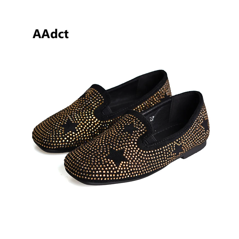 

AAdct 2019 Autumn Crystal girls princess shoes fashion loafer for glitter Show kids shoes Soft bottom children shoes for flats