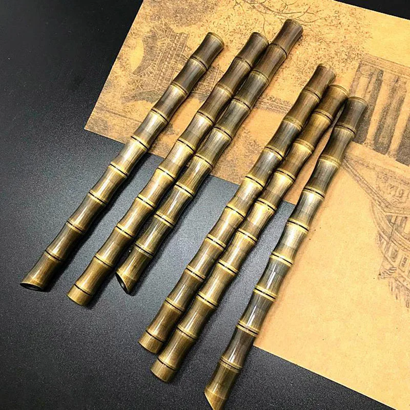 

Handmade Brass Gel ink Pen 0.5mm Old Metal Pen Bamboo Shaped Roller Pen Self-defense tool outdoor Writing Instrument Stationery