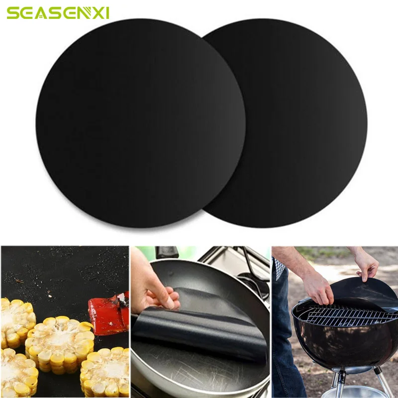 

2pcs BBQ Mat Reuseable Non-stick Pan Fry Liner Sheet Cooking Oil Sheet Pad Kitchen Pads Baking Mats Kitchen Party Favor 24cm