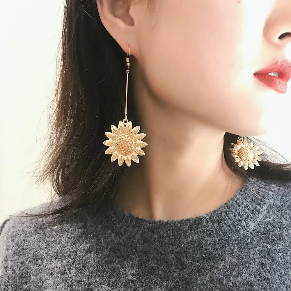 

ZA Long Gold Dangle Earrings For Women Fashion Sunflower Earring Geometric Earings Fashion Jewelry Gifts Wedding Party Bijoux