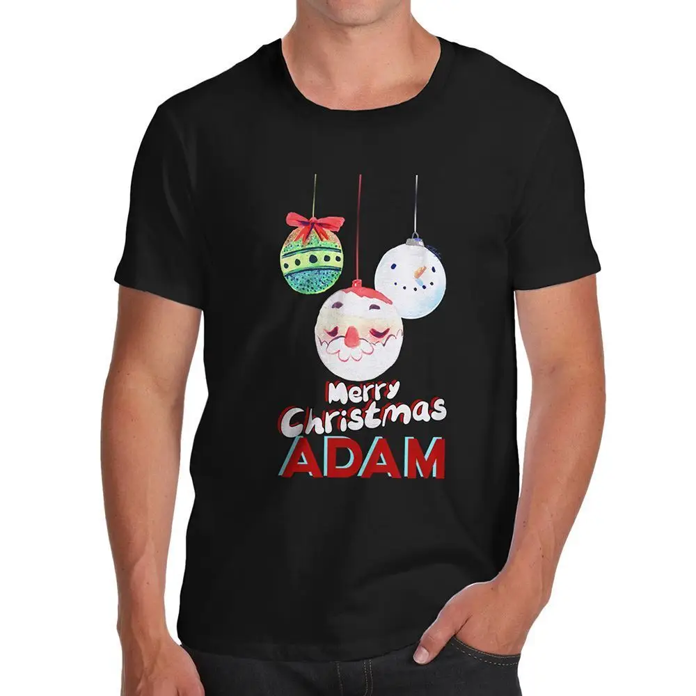 Twisted Envy Personalised Christmas Santa Baubles Men's Funny T-Shirt Men Tee Shirt Tops Short Sleeve Cotton Fitness T-Shirts | Мужская