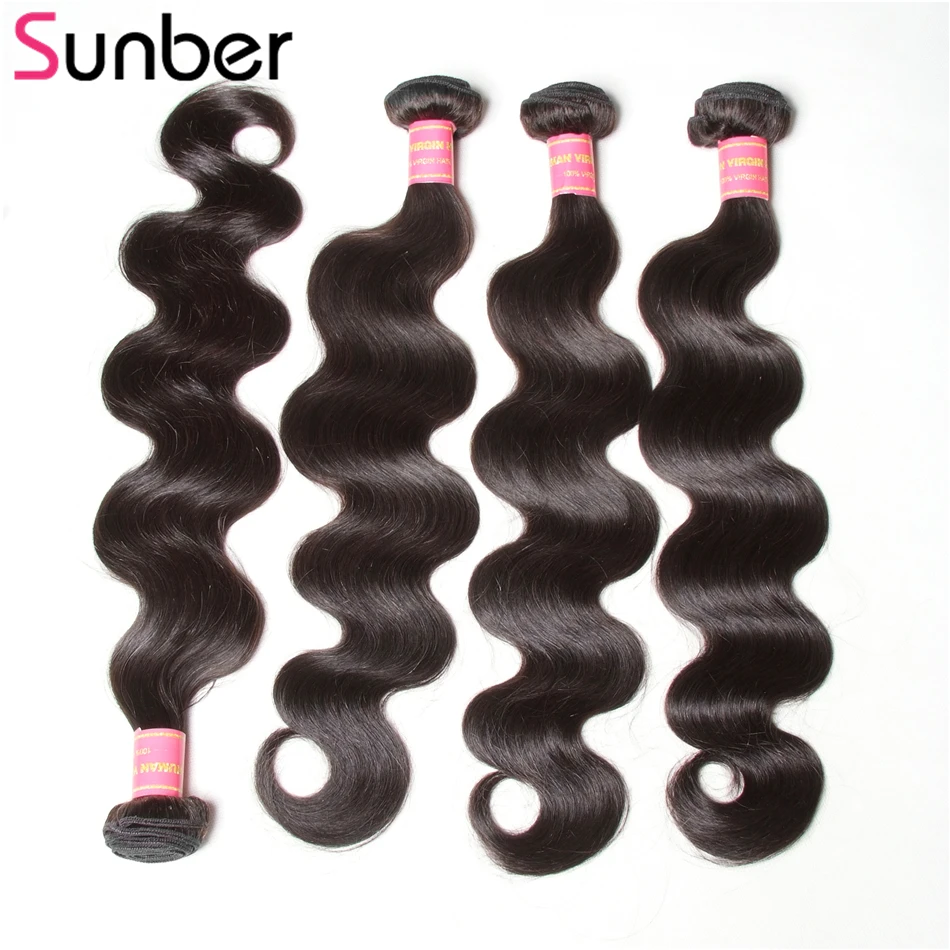 

Sunber Hair 4 Bundles Peruvian Body Wave Remy Hair Extensions Can Be Curled Natural Human Hair Weaving 8" to 30" Free Shipping