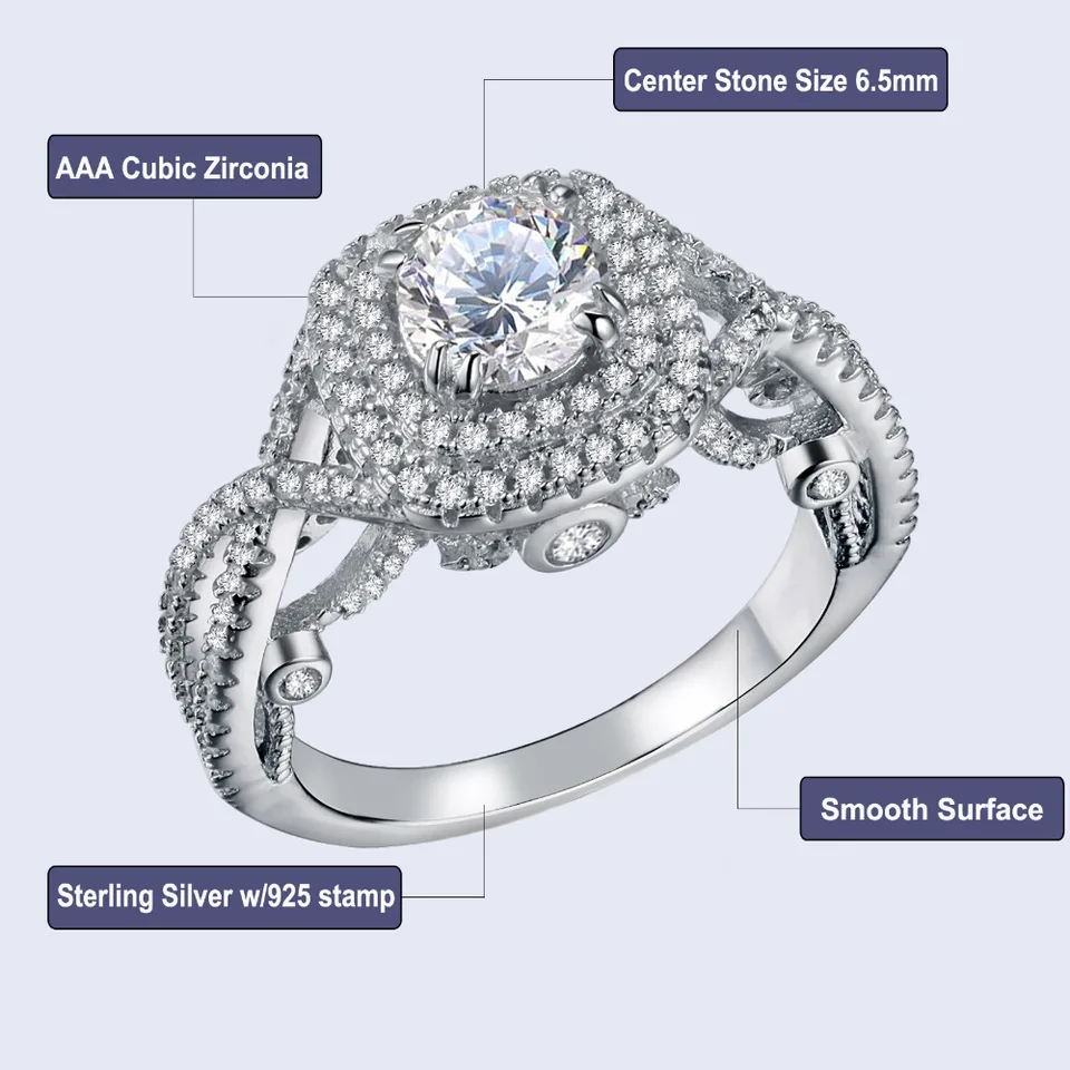 Solid 925 Sterling Silver Round Cut Classic Crown Solitaire Wedding Engagement Ring CZ Cubic Zirconia 1.25ct.