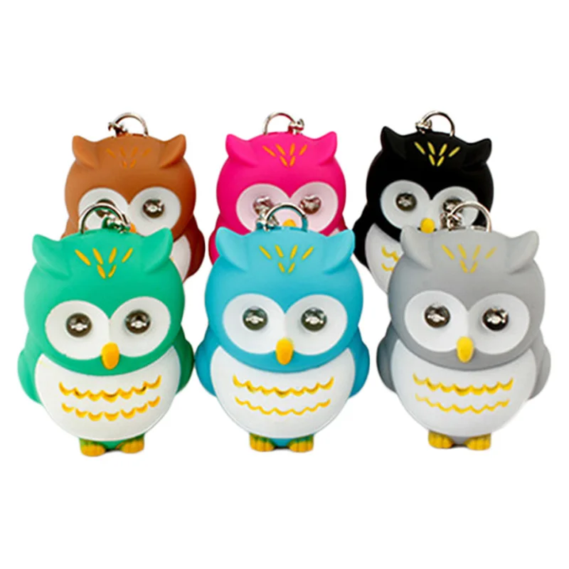 

New 2019 Fashion Cute Kawaii Owl LED Eye Car Keychain Key Ring with Sound Christmas Children Creative 6 Colors Kids Boys Girls