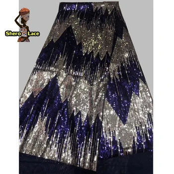 

2019 latest french lace embroidery african tulle laces fabric with sequins for women dress