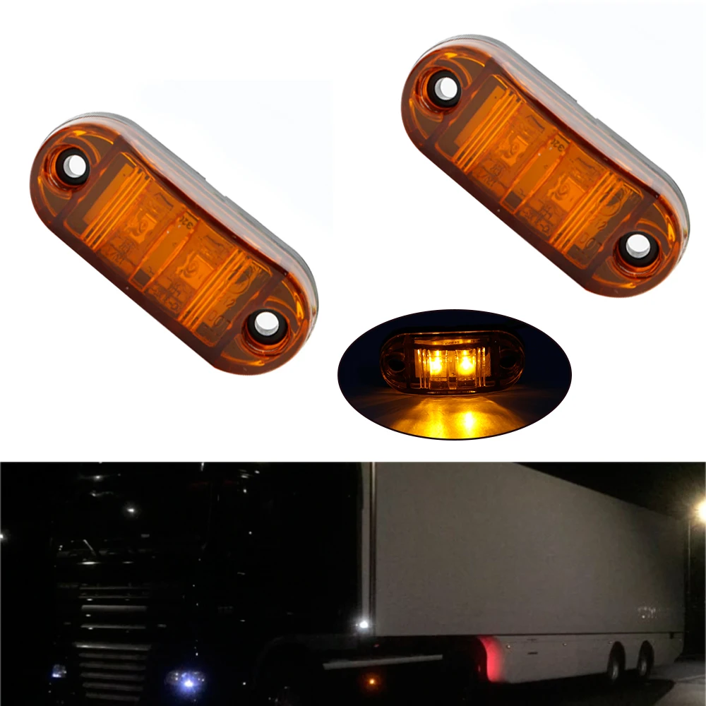 

2Pcs Set Yellow 12V LED Car Side Marker Tail Light 24V Trailer Truck Lamp
