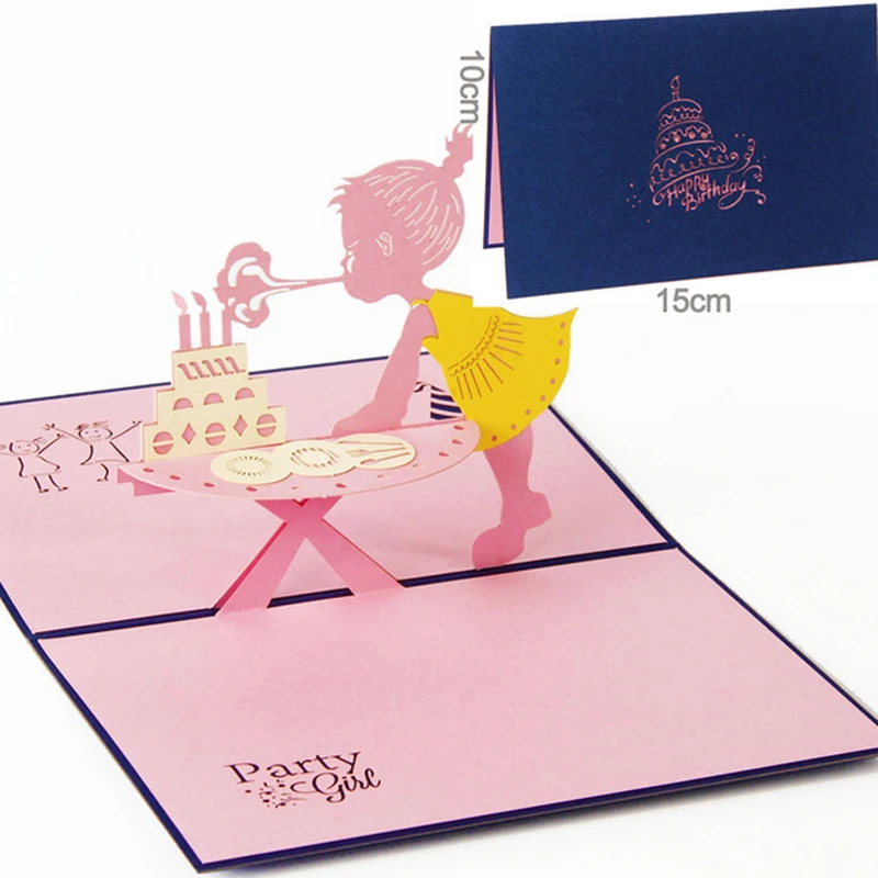 3D Pop Up Girl/'s Birthday Greeting Card Christmas Valentine Invitation