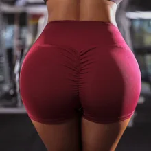 Новинка, женские шорты с высокой талией и рюшами на спине, тянущиеся шорты для тренировок