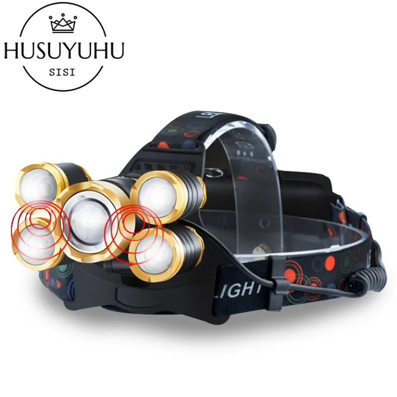 Koop HUSUYUHU SISI 5 LED Sterke Hoofd Licht Aluminium Scherpstellen Inductie Koplamp Waterdichte Outdoor Vissen Licht