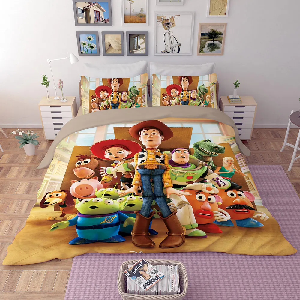 Комплект постельного белья Woody Buzz Lightyear Toy Story, полный размер, пододеяльник, набор для детей, домашний декор, Твин, Квин размер, постельное белье king