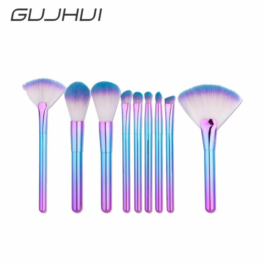 

Rainbow Makeup Brushes 9 PCS Soft Synthetic Foundation Powder Blush Eyeshadow Eyeliner Professional Make Up Brush