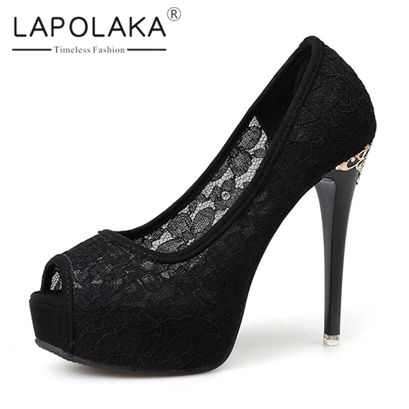 Lapolaka 2019 Peep Toe Shoes Woman Sexy thin-heeled Elegant High Heels Lace Party Wedding Brides Platform Pumps Women | Обувь