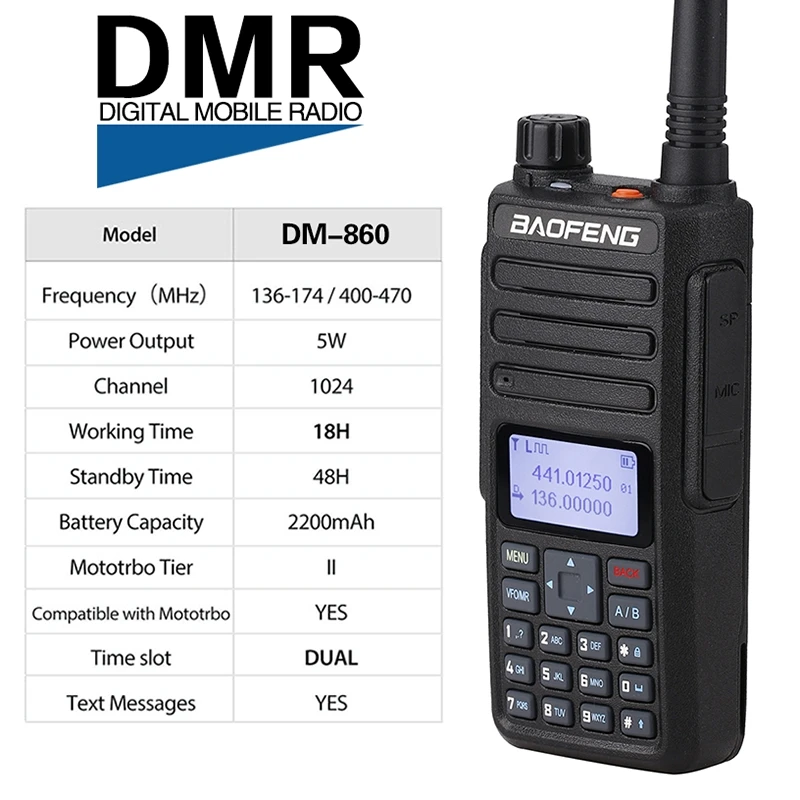 BAOFENG DM 860 двухдиапазонный цифровой Walkie Talkie трансивер DMR Motrobo Tier1Tier2 портативное