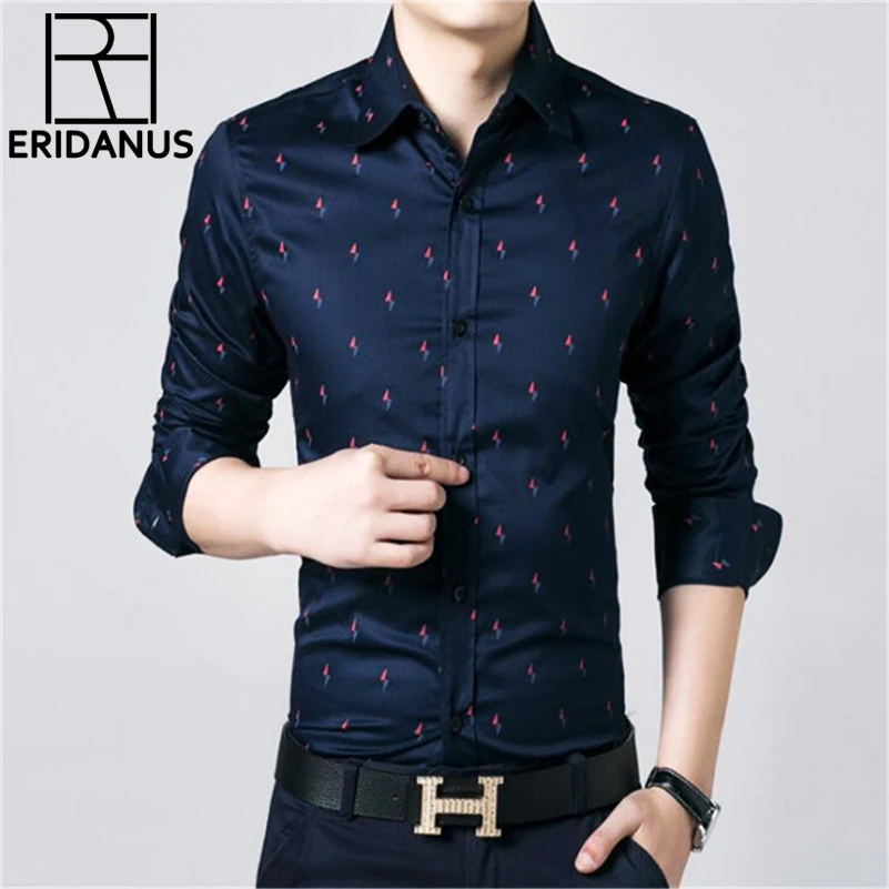 Long Sleeve Men Shirt Cotton Casual Mens Business Social