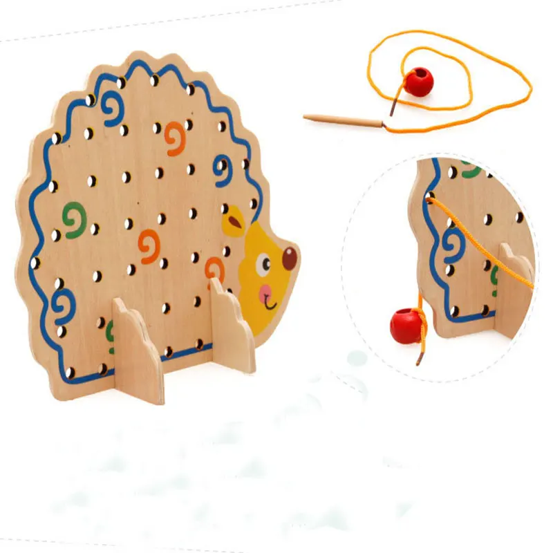 Обучающие деревянные игрушки-головоломки 82 шт. Ежик фрукты бусины Монтессори обучающие игрушки для детей