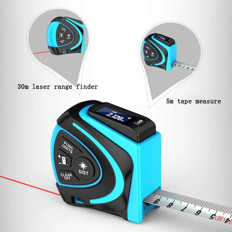 2 в 1 лазерный дальномер цифровой лазерная рулетка ЖК-дисплей с Подсветка измерения лазерный дальномер Рулетка инструмент