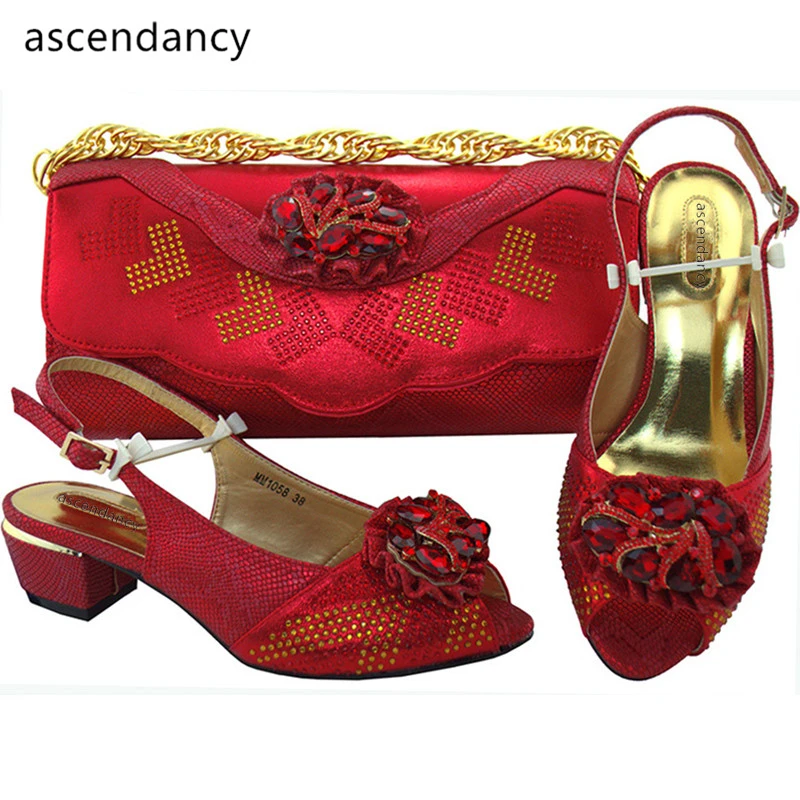 

Latest Red Color Italian Shoes with Matching Bags for Wedding Italy Shoes and Bags To Match Ladies Shoes with Matching Bags Set